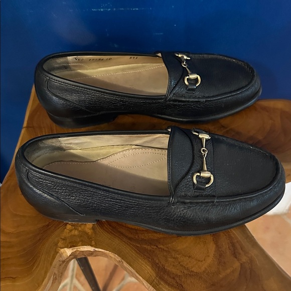 Men’s Vernon Scott Black Pebbled Leather Gold Horsebit Loafers Size 10 main image 5